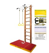 Шведская стенка Kemfer Helena Wall c матом №6 [№2 Ореховый Стандарт белый турник c матом №6 красный/желтый] Kemfer Helena Wall Combo Mat №6-4