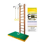 Шведская стенка Kemfer Helena Wall c матом №6 [№2 Ореховый Стандарт белый турник c матом №6 зеленый/желтый] 22642