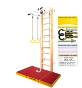 Шведская стенка Kemfer Helena Wall c матом №6 [№1 натуральный Стандарт белый турник c матом №6 красный/желтый] 22640